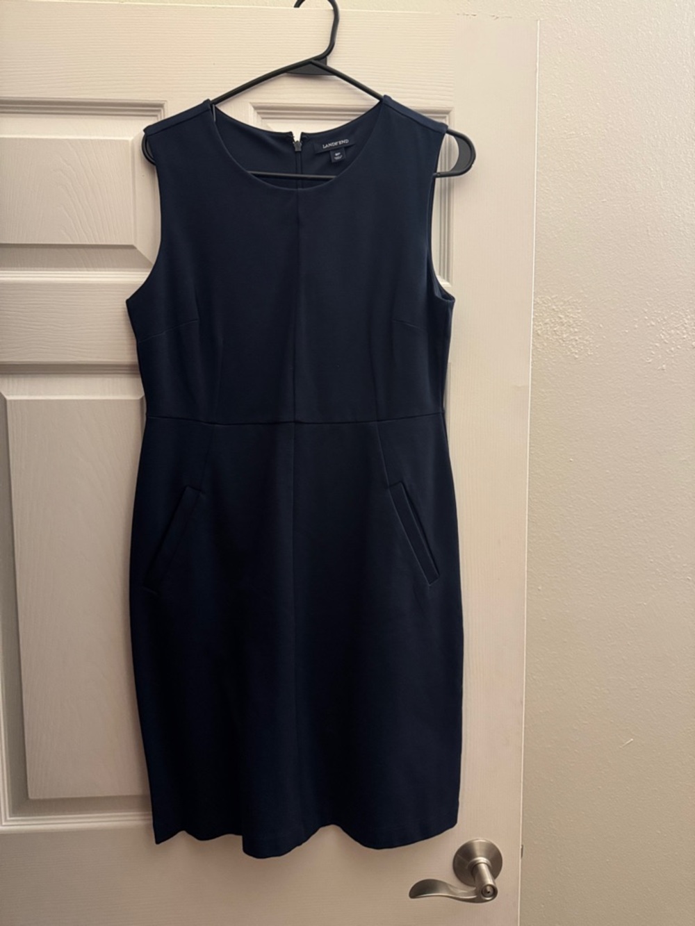 Lands' End Navy Sleeveless Midi Sheath Dress